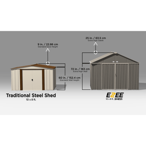 By Arrow (model EZ10872HVCC) Outdoor Storage Sheds EZEE Shed Steel Storage 10 x 8 ft. Galvanized Extra High Gable Charcoal