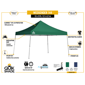 Model# 167515DS Party Tents Quik Shade Weekender Elite WE144 12 ft. x 12 ft. Straight Leg Pop-Up Canopy in White