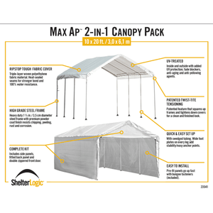 model# 23541 Party Tents MaxAP Gazebo Canopy 2-in-1 Enclosure Kit 10 ft. x 20 ft. in White