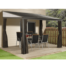 Load image into Gallery viewer, model# 500-9165470 Gazebo Sojag Portland 10 ft. x 12 ft. Wall-Mounted Gazebo in Dark Brown