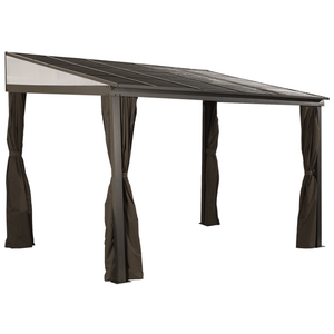 model# 500-9165470 Gazebo Sojag Portland 10 ft. x 12 ft. Wall-Mounted Gazebo in Dark Brown