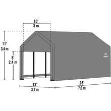 Load image into Gallery viewer, model# 62810 Garage Sheds ShelterTube 12 ft. x 25 ft. x 11 ft. Shelter Logic Garage Shed in Green