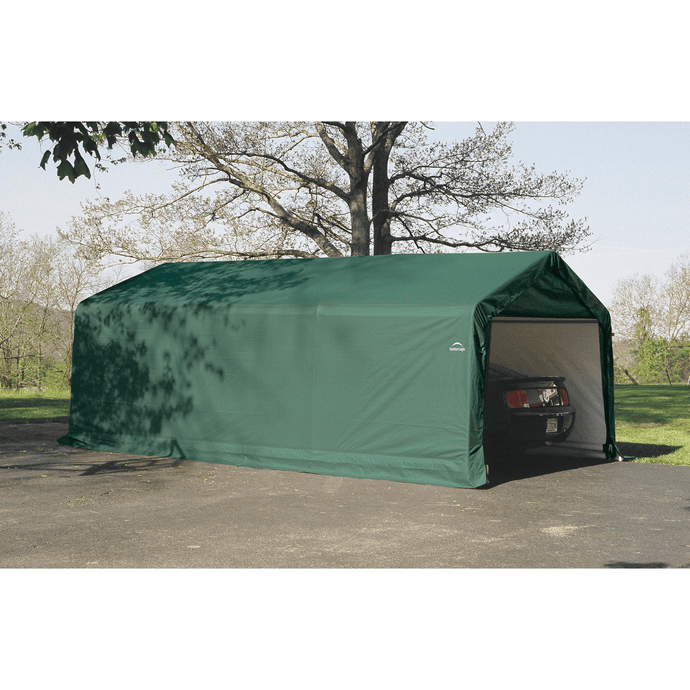 model# 73442 Garage Sheds ShelterCoat 13 ft. x 20 ft. x 10 ft. Garage Peak Style Shelter in Green