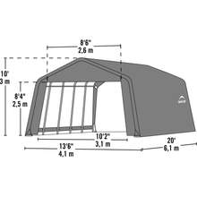 Load image into Gallery viewer, model# 73442 Garage Sheds ShelterCoat 13 ft. x 20 ft. x 10 ft. Garage Peak Style Shelter in Green