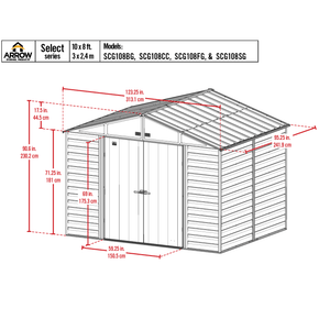 model# SCG108SG Outdoor Storage Sheds Arrow Select 10 ft. x 8 ft. Steel Storage Shed in Sage Green