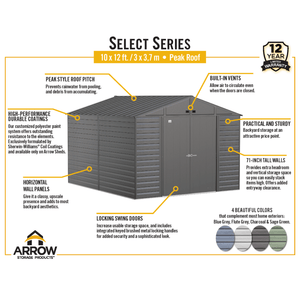 model# SCG108SG Outdoor Storage Sheds Arrow Select 10 ft. x 8 ft. Steel Storage Shed in Sage Green