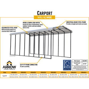 Sheds Express Carports Arrow Carport, 14x20x14, Eggshell