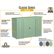 Load image into Gallery viewer, Sheds Express Outdoor Storage Sheds Arrow Classic Steel Storage Shed, 10x4, Sage Green