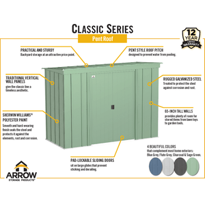 Sheds Express Outdoor Storage Sheds Arrow Classic Steel Storage Shed, 10x4, Sage Green