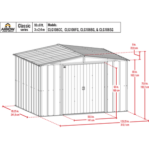 Sheds Express Outdoor Storage Sheds Arrow Classic Steel Storage Shed, 10x8, Blue Grey