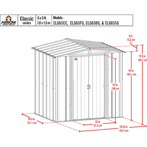 Sheds Express Outdoor Storage Sheds Arrow Classic Steel Storage Shed, 6x5, Charcoal