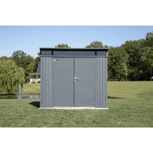 Load image into Gallery viewer, Sheds Express Outdoor Storage Sheds Sojag Denali 8 ft. x 5 ft. Steel Storage Shed in Anthracite Model # SJDEN85