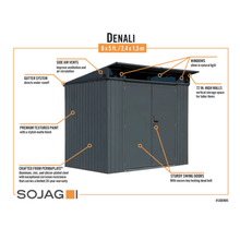 Load image into Gallery viewer, Sheds Express Outdoor Storage Sheds Sojag Denali 8 ft. x 5 ft. Steel Storage Shed in Anthracite Model # SJDEN85