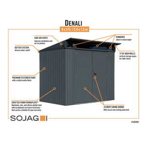 Sheds Express Outdoor Storage Sheds Sojag Denali 8 ft. x 5 ft. Steel Storage Shed in Anthracite Model # SJDEN85