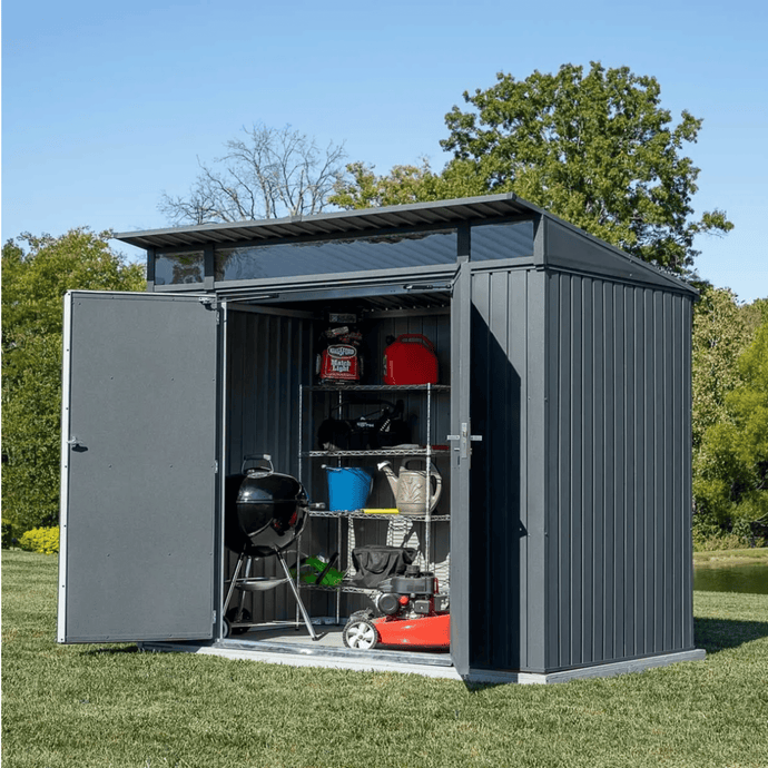 Sheds Express Outdoor Storage Sheds Sojag Denali 8 ft. x 5 ft. Steel Storage Shed in Anthracite Model # SJDEN85