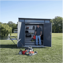 Load image into Gallery viewer, Sheds Express Outdoor Storage Sheds Sojag Denali 8 ft. x 5 ft. Steel Storage Shed in Anthracite Model # SJDEN85