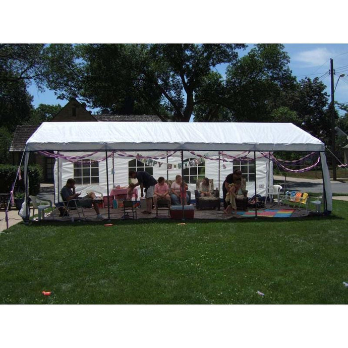 Sheds Express Party Tents White With Blue Trim 14' x 27' x 9' Party Tent House PY142709HPT