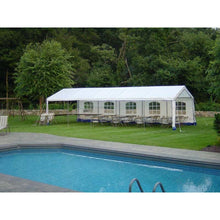 Load image into Gallery viewer, Sheds Express Party Tents White With Blue Trim 14&#39; x 32&#39; x 9&#39; Party Tent House PY143209HPT