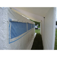 Load image into Gallery viewer, Sheds Express Truss Buildings White / Blue 18&#39; x 32&#39; x 15&#39; U.N. Disaster Relief Tent House PB183215HWH